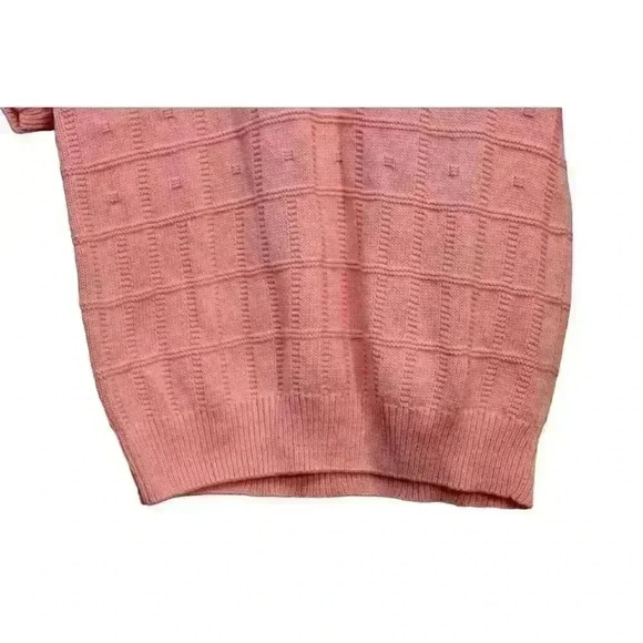 Vintage Sweater Size Medium 100% Cotton Pink Varsity Knit Preppy 80s 90s - Picture 3 of 10